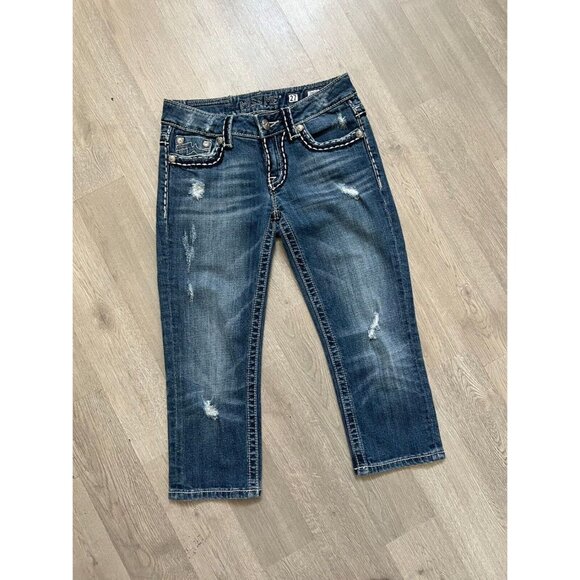 Miss Me Irene Capri Jeans Distressed Destroyed Flap Pocket sz 27 - Picture 3 of 16